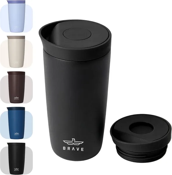 كوب سفر محكم العزل بريف TempGuard 500 مل | كوب قهوة حراري من الفولاذ المقاوم للصدأ بغطاء زر ضغط واحد | جدار مزدوج