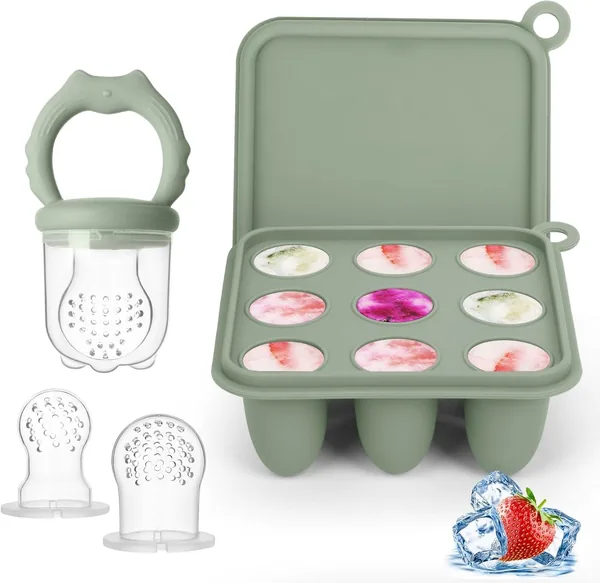 Silikon Frucht-Dummy Baby Brei Gefrierbehälter-Set für Kühlung und Erleichterung beim Zahnen - Selbstfütterung für Frucht, Blau