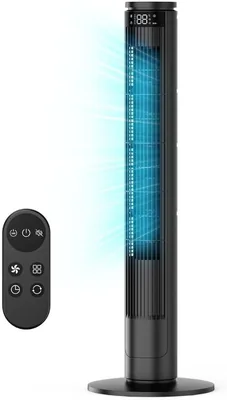 Tower Fan Sehr Leise mit Fernbedienung, Bodenventilator mit 5 Modi, 6 Geschwindigkeiten, 12h Timer, Eco-Modus, Anzeige abschaltbar - Best Deal