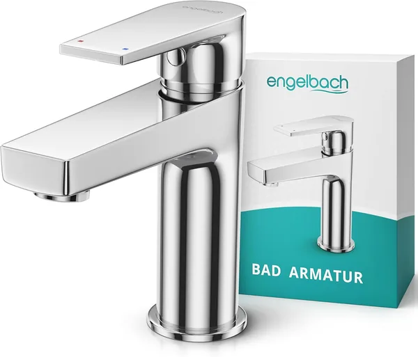 Engelbach Bathroom Tap - 304 Stainless Steel Washbasin Tap with Durable Ceramic Cartridge - Includes 2 Hoses