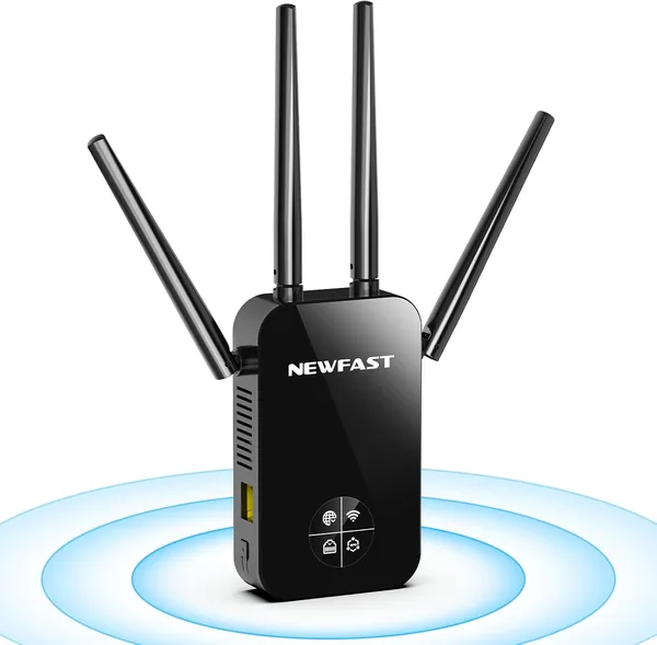 Repetidor WiFi NEWFAST AC1200 Amplificador de señal 5GHz y 2.4GHz, 4 antenas 3dBi, Punto de acceso con cobertura 360°, Mejor Oferta