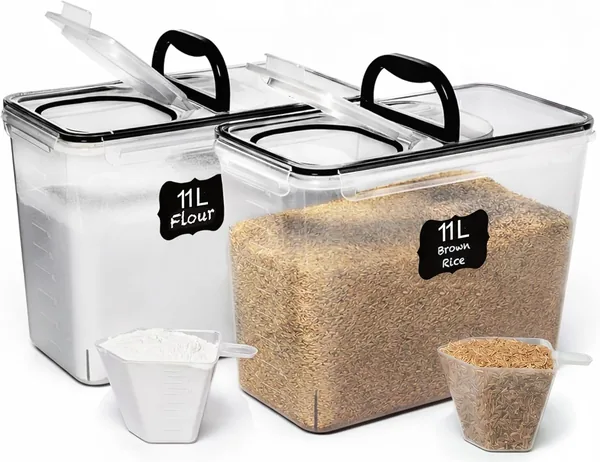 Shazo 2 PC (11L | 372 oz) Flour Sugar Storage Containers with Spout Lid & Easy Carry Handle - BPA Free Extra Large Airtight Food Storage Containers with Lids - Rice Canisters Sets