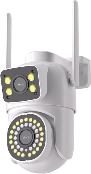 Câmera de Segurança Externa WiFi Dupla 2MP+2MP: Áudio Bidirecional, Detecção de Movimento, Visão Noturna