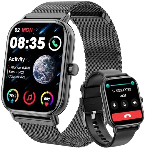 Haulvean Smartwatch 1,85 pouce avec Appel Bluetooth, Fréquence Cardiaque et Suivi du Sommeil - IP67 (Homme/Femme)