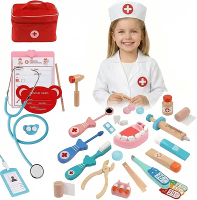 Kit médical d'imitation pour enfants avec stéthoscope, blouse blanche et casquette, ensemble de 29 pièces
