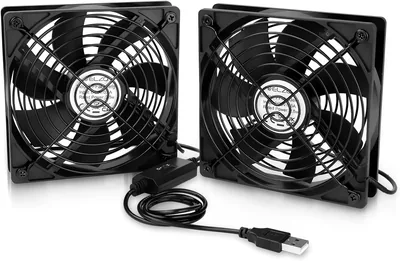ELZO USB Lüfter-Set 2er Pack, 5 V mit 3 Drehzahlstufen, leiser Mini Tischlüfter, Axialventilator (120 mm Schwarz)
