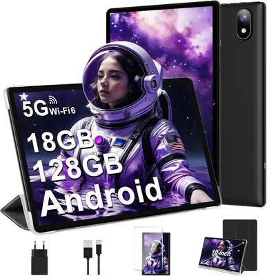 Tablette DMOAO Android 5G Wi-Fi 6, 18 Go de RAM + 128 Go ROM (extensible jusqu'à 1 To), 10 pouces, avec Widevine L1 et Bluetooth