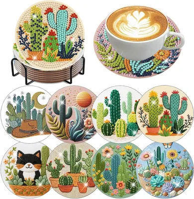 mrpwnle 8 Pcs Cactus Diamond Art Coasters DIY Kit Best Deal