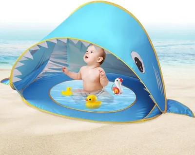 Tente Anti UV Bébé avec Piscine - 115x65x70 CM - Tente Plage Bebe 4 Crochets - Meilleure Offre
