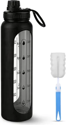 Glassd räkvar 1L - Tillatt för karbonatad dryck - med rensnät & silikon ovall - Glass Bottle 1 Litre