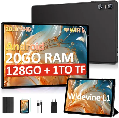 Tablette Android 10 pouces avec 20Go RAM + 128Go ROM + extensible 1To, Octa-coeur, Widevine L1, Wi-Fi 6, Batterie 6000mAh, Bluetooth 5 - Meilleure Offre