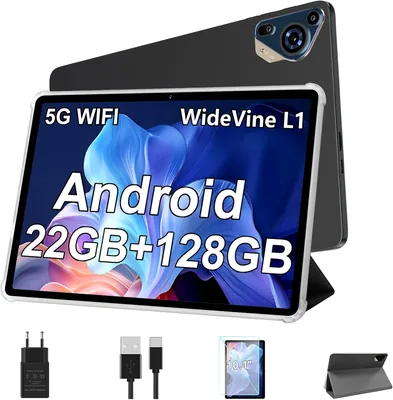 Tablette Android 10 pouces avec 22 Go de RAM + 128 Go ROM (extensible à 1 To), Octa-cœur, 8000 mAh, Widevine L1, Wi-Fi, GPS, BT 5.0