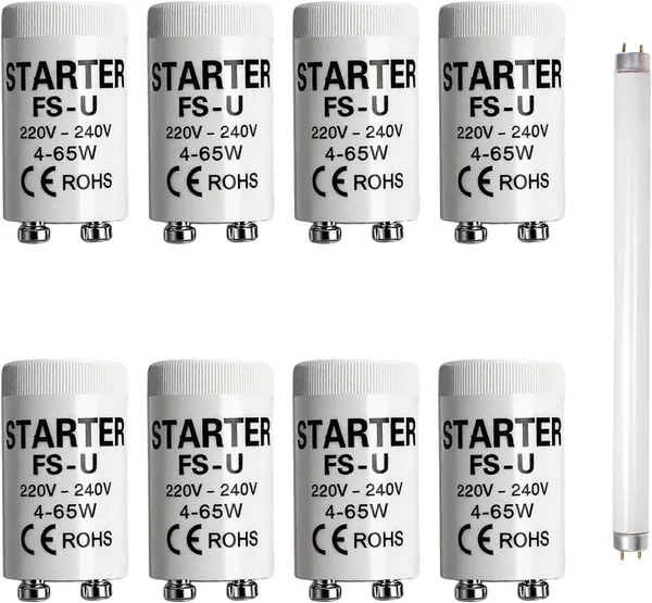 8 Pieces Neon Starter 4-65W 220-240V Fluorescent Tube Starter Universal Starter for Neon Tubes, LED, Neon Lamps
