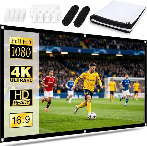 Projektorduk 84 tum, 16:9 HD-projektorduk 4k Kanvas Utomhus Inomhus, Bärbar Projektionsvägg Vikbar Tvättbar för Hemmabio, Kon - Best Deal