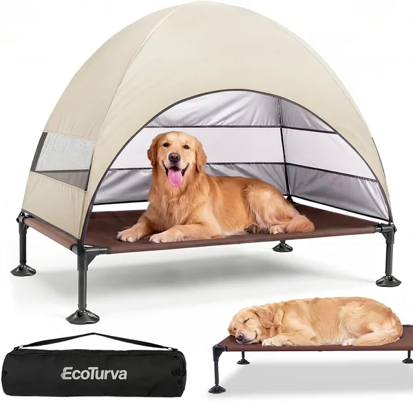 FurHaven Deluxe Pet Tent - Large 3-Sided UV Protection Dog Bed Canopy