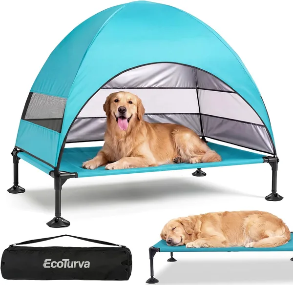 Elevated Dog Bed with Canopy - 3-Sided UV Protection Pet Tent
