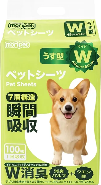Moripet Pet Sheets, Thin, Dog Pet Sheets, Regular, Thin, Wide, Thick, Disposable Type (Wide (Thin), 100 Sheets)