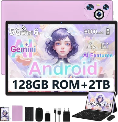 Dghrti 2026 Tablette Tactile Android, 8000mAh, 22GB RAM + 128GB ROM/WiFi 5G+2.4G, Octa-Core, BT5.0, 8MP+5MP, Widevine L1