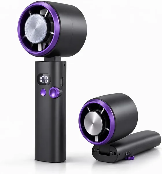 Taschenventilator mit Kühlung, Mini-Ladeventilator mit 100-Stufen-Turbo-Wind & LED-Anzeige, 3000 mAh wiederaufladbar