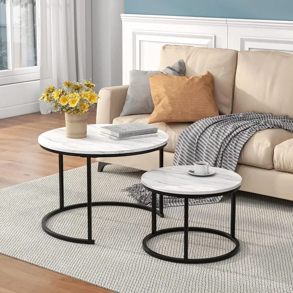Faux Marble Coffee Table & End Tables Set, Wooden Accent Furniture with Metal Frame - 25% Off