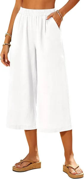 LOMON Women's Wide Leg Capri Pants Cropped Palazzo Summer Beach Vacation Casual Pants with Pockets
