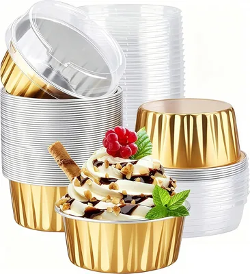 Capas para cupcakes de papel aluminio, vasos desechables con tapa para postres 50 piezas, moldes para tartas individuales - Mejor Precio