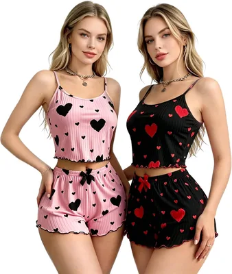 JANLOUS 2 PCS Pijamas Mujer, Suave y Respirable, Impresión de Corazón, Camisola y Pantalón, Algodón, Mejor Oferta