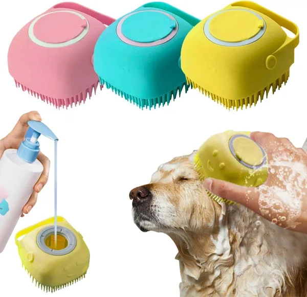 Esponja de Silicone para Banho Pet C es e Gatos Escova com Recipiente de 80ml