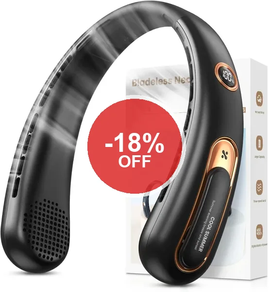 Ventilateur de cou portable, ventilateur USB rechargeable 4000mAh Max 15h, sans lame silencieuse, 3 vitesses et affichage LED, 360° Puissant