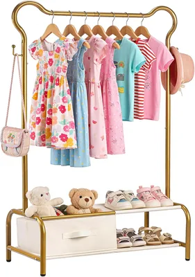 Uawsyut - Perchero de ropa para niños con cajón de tela y estante de 2 niveles, organizador de ropa de bebé para guardería y