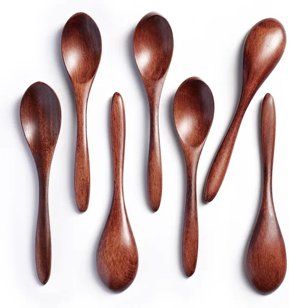 7-Pack Small Wooden Spoons - 5.8 Inch Honey Spoons for Tea & Coffee, Hardwood Bamboo Teaspoons, Tiny Utensils for Stirring, Serving, DIY Crafts