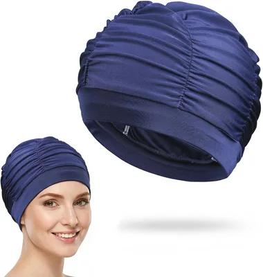 TEOZBLU Cappello da Nuoto 1 Pezzo (Nero Blu) - Respirabile e Elastico | Per Nuoto, Estate
