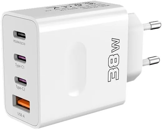 EU Travel Adapter Charger, 38W European Plug Adapter Fast Charging with 3 USB C+1 USB A, European Wa