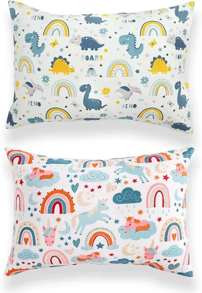 Kids Toddler Pillowcases 2 Pack - 100% Cotton Pillow Cover Pillowslip Case 14x20 Fits Pillows sizesd 13x18 or 12x 16 for Kids Bedding