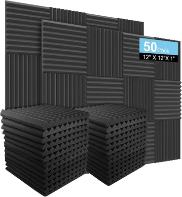 50 Panneaux acoustiques en mousse pour isolation sonore, 11.8 x 11.8 x 1 pouce (Noir) - Meilleur Deal