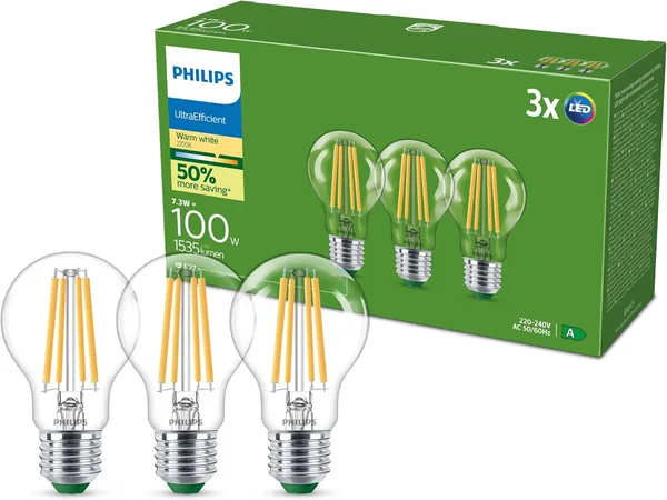 Philips Lampadina LED UltraEfficient Confezione da 3 A60 E27 1.535 Lumen