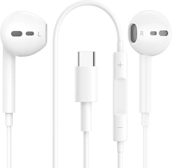 USB C-hörlurar för iPhone 17/16/15 Pro Max - In-ear hörlurar med mikrofon och volymkontroll, Hi-Fi stereo DAC headset
