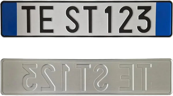 Decorative Sign - Rear Model Format - Reflective Aluminium with Letters and Numbers Embossed Punched, Customizable, Made in Italy