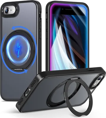 ミニカ iPhone SE3 / SE2 ケース マグネティック充電対応 360度回転スタンド付き