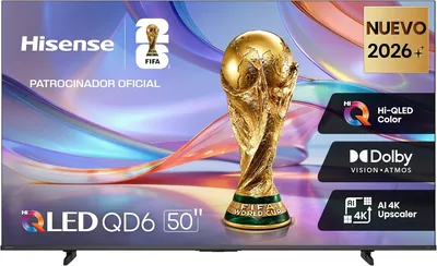 Hisense QD6S Televisión de 50 Pulgadas con Pantalla Hi-QLED 4K, AI y Protección Ocular - 5% Off