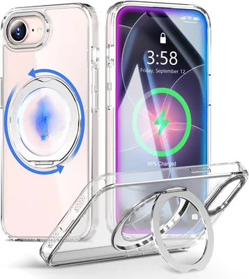 Minika iPhone 16e/17eケース マグネット対応 360度回転スタンド付き 多機能 スマートフォンケース iPhone