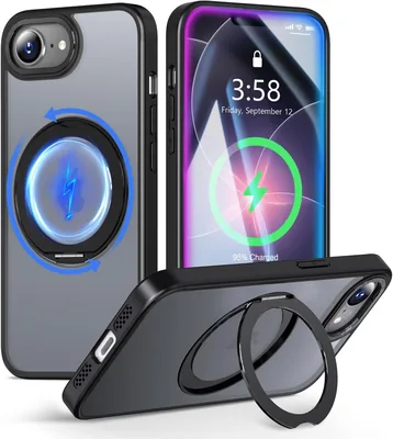 Minika iPhone 16e/17eケース マグネティック対応 360度回転スタンド付き 多機能 スマートフォンケース USモデル