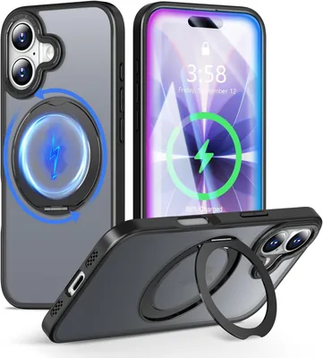 ミニカ iPhone 17 ケース マグネティック対応 360度回転スタンド付 多機能 スマートフォンケース iPhone 17 C用