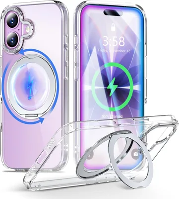ミニカ iPhone 17 ケース マグネティック互換 360度回転スタンド付 多機能 スマートフォンケース iPhone 17 C用