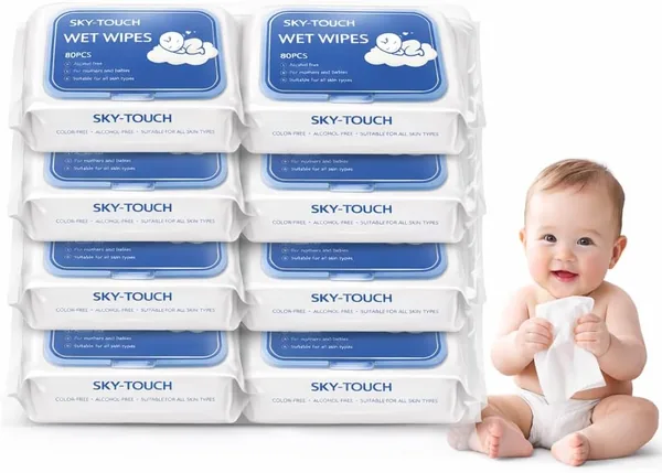 SKY-TOUCH Pure Baby Wipes - 99% Water, Hypoallergenic, Alcohol & Fragrance Free, Ultra Soft