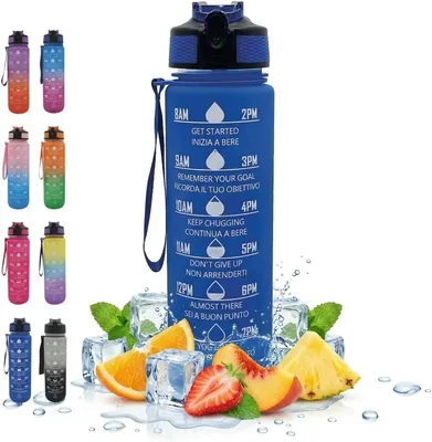 NelQuieOra 1L Bottiglia Motivazionale con Indicatore di Tempo, Beccuccio a Scatto, Antiscivolo, Fascia in Tessuto, Palestra Sport Viaggio Scuola - Best Deal
