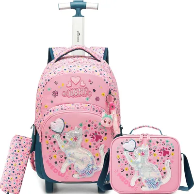Mochila con Ruedas ZBAOGTW para Niños, con Bolsa de Almuerzo y Estuche para Lápices - Mejor Oferta