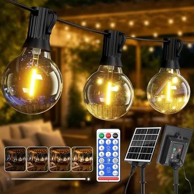 Luces solares Hoteril G40 LED al aire libre de 15 m con 19+2 LED, IP65 + USB, 8 modos y temporizador, mejores luces de jardín solares
