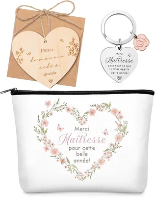 Xuniea 4 Pièces Cadeau Remerciement Maîtresse Pochette Merci Maitresse Trousse de Maquillage Porte-Clés Enveloppe Cadeau Merc Best Deal