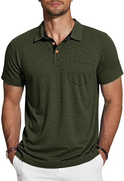 TARAINYA Mens Polo Shirts Short Sleeve Cotton Button Casual Polo Classic Collared Golf T Shirts with Pocket